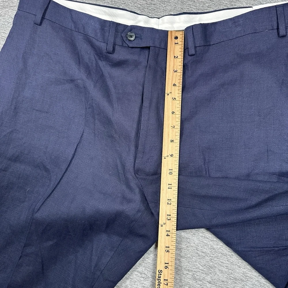 Paul Frederick Pants Mens 46 Navy Blue 100% Linen UNHEMMED City Travel NEW